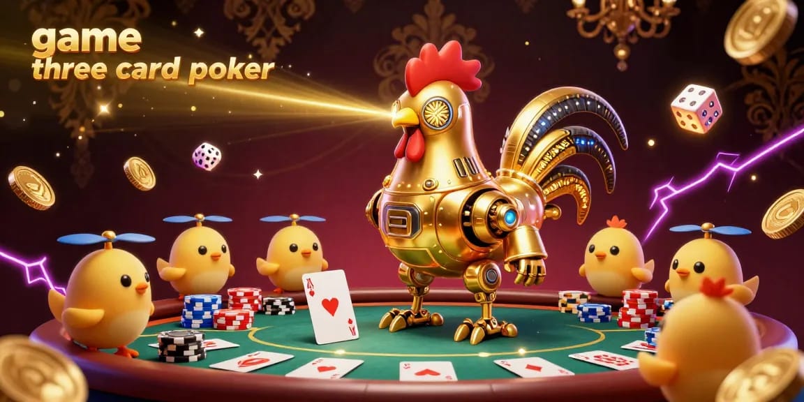 Play exciting game three card poker with thrilling visuals and vibrant casino elements in this ultra-detailed illustration.
