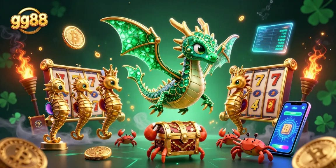 Experience thrilling gameplay at gg88 with vibrant slot elements and an enchanting sea dragon scene.