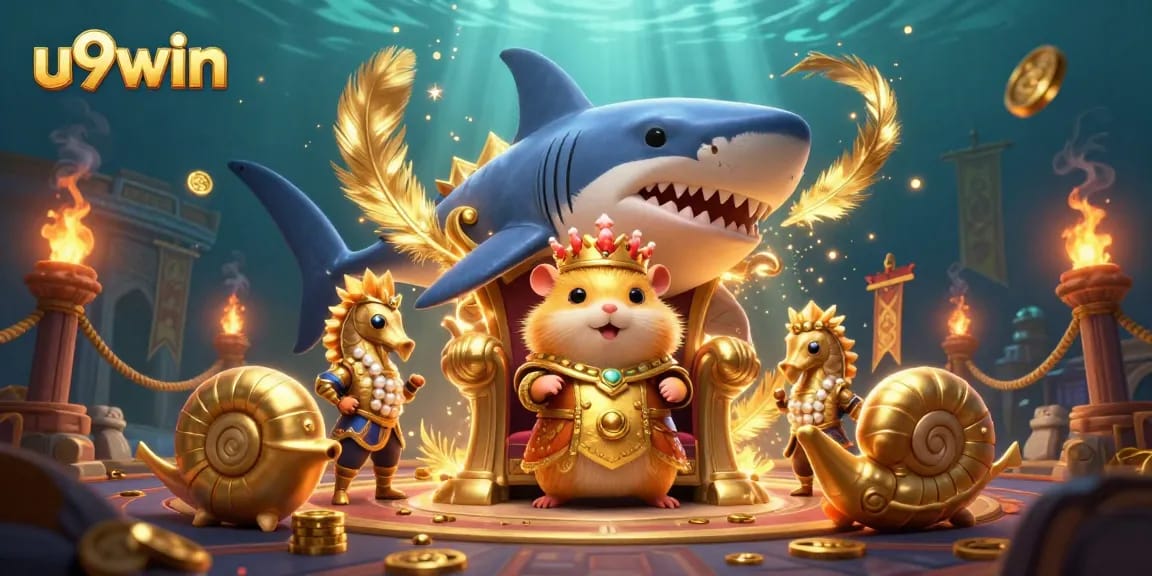 Experience the thrill of betting with u9win, where a golden hamster king reigns over a vibrant casino scene.
