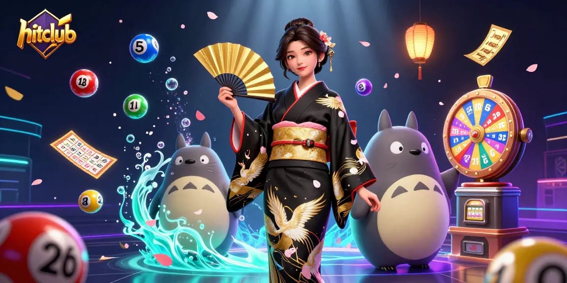 Engage in thrilling play at hitclub with dynamic visuals of colorful lottery elements and festive characters.
