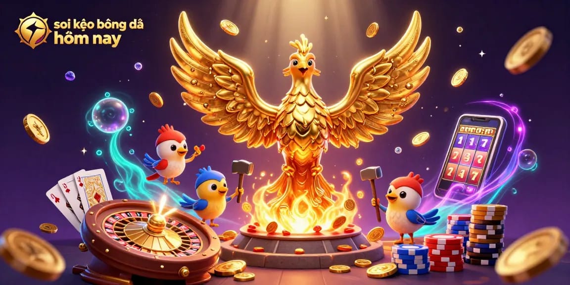 Engage in the thrill of soi kèo bóng đá hôm nay with stunning visuals of a molten golden phoenix and dynamic casino elements.