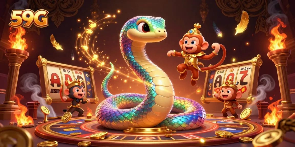 Experience the thrill of 59G casino games with vibrant characters and sparkling elements in a rich 3D scene.
