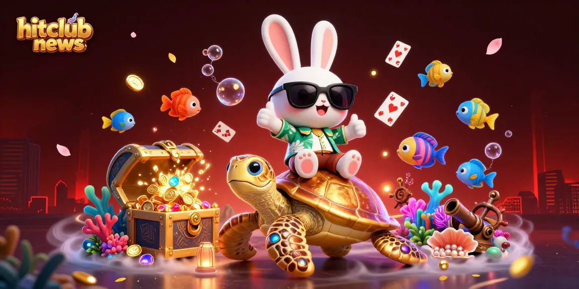 Experience the excitement of hitclubnews with a lucky rabbit and golden turtle in a vibrant underwater casino setting.