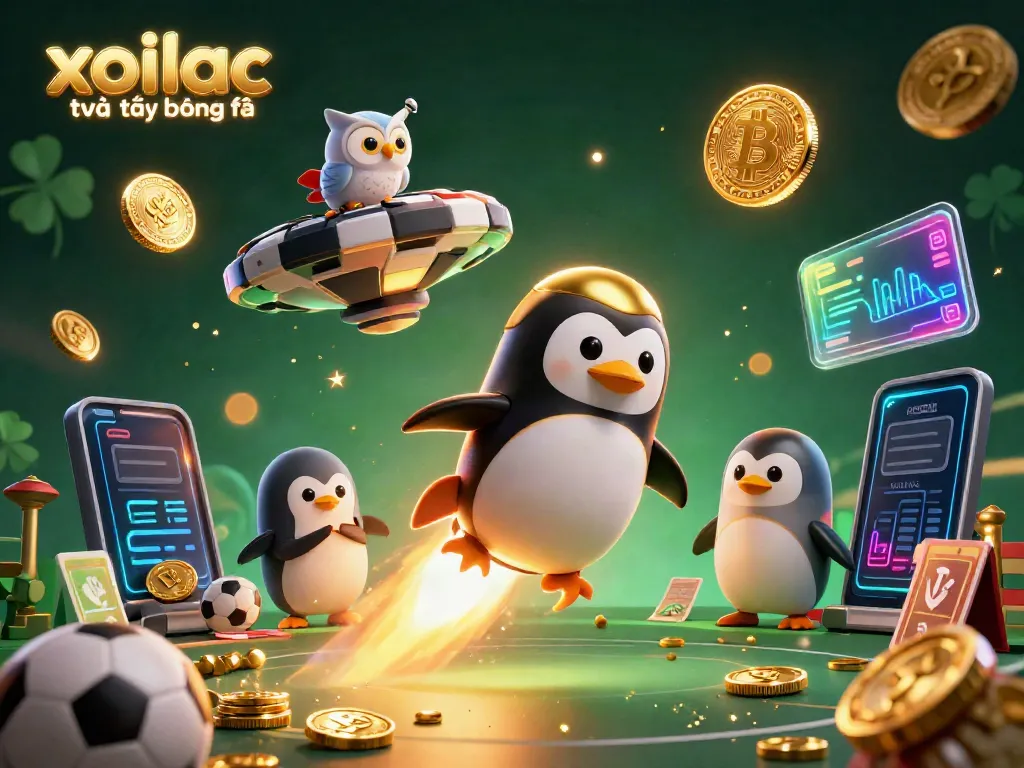 Xoilac tv trực tiếp bóng đá live sports betting scene with animated characters and symbols.