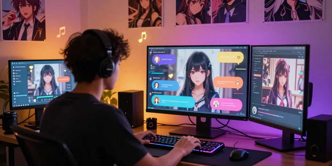 Engaging scene of ai chat hentai interaction with animated characters and vibrant digital elements in a cozy room.