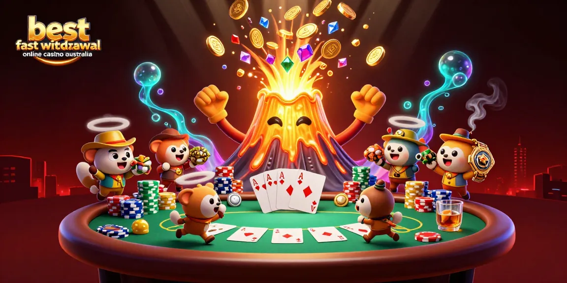Winning at the best fast withdrawal online casino Australia with treasures and poker elements gleaming in 3D