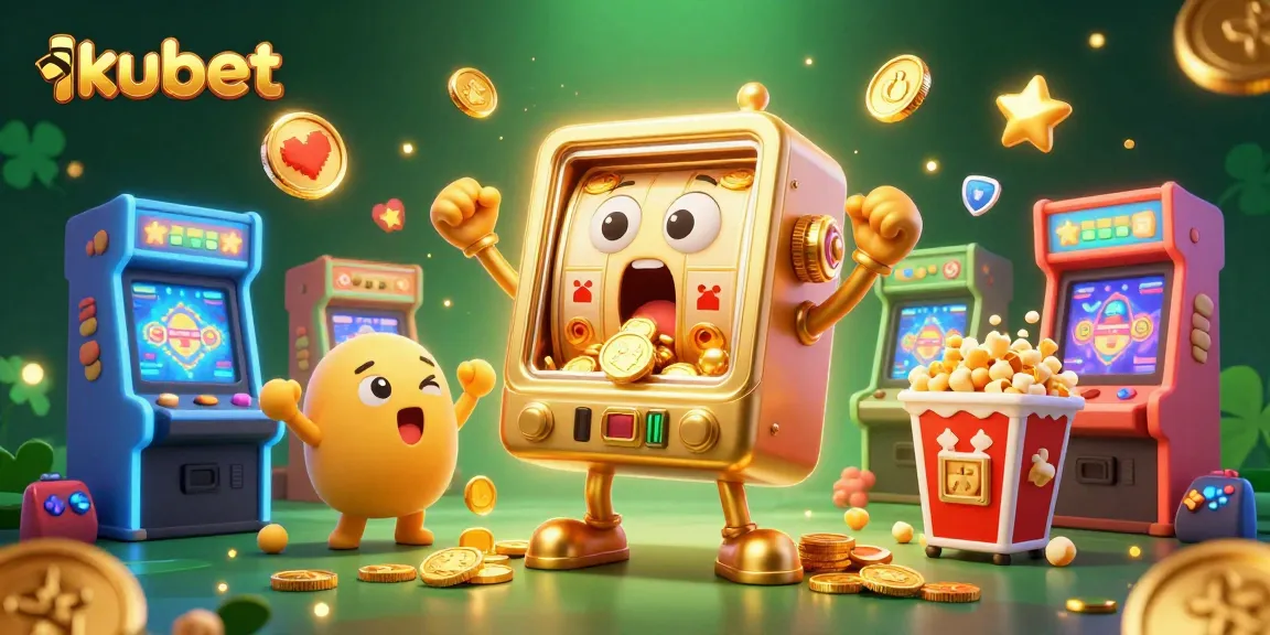 Play exciting kubet games with animated slot machines and gold coins pouring out in this vibrant casino scene.