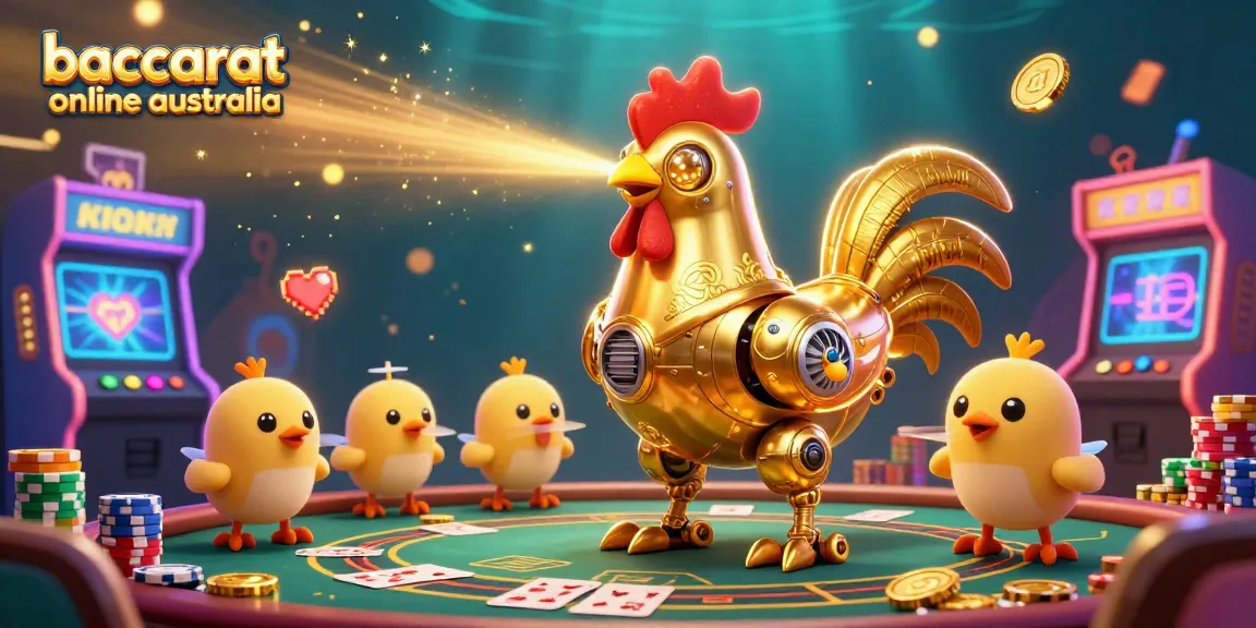 Engage in baccarat online australia with thrilling 3D illustrations showcasing robot action and casino games.